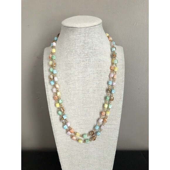 Glass Swirl Mini Square Beaded Long Necklace ~Light Pastels - Picture 1 of 8